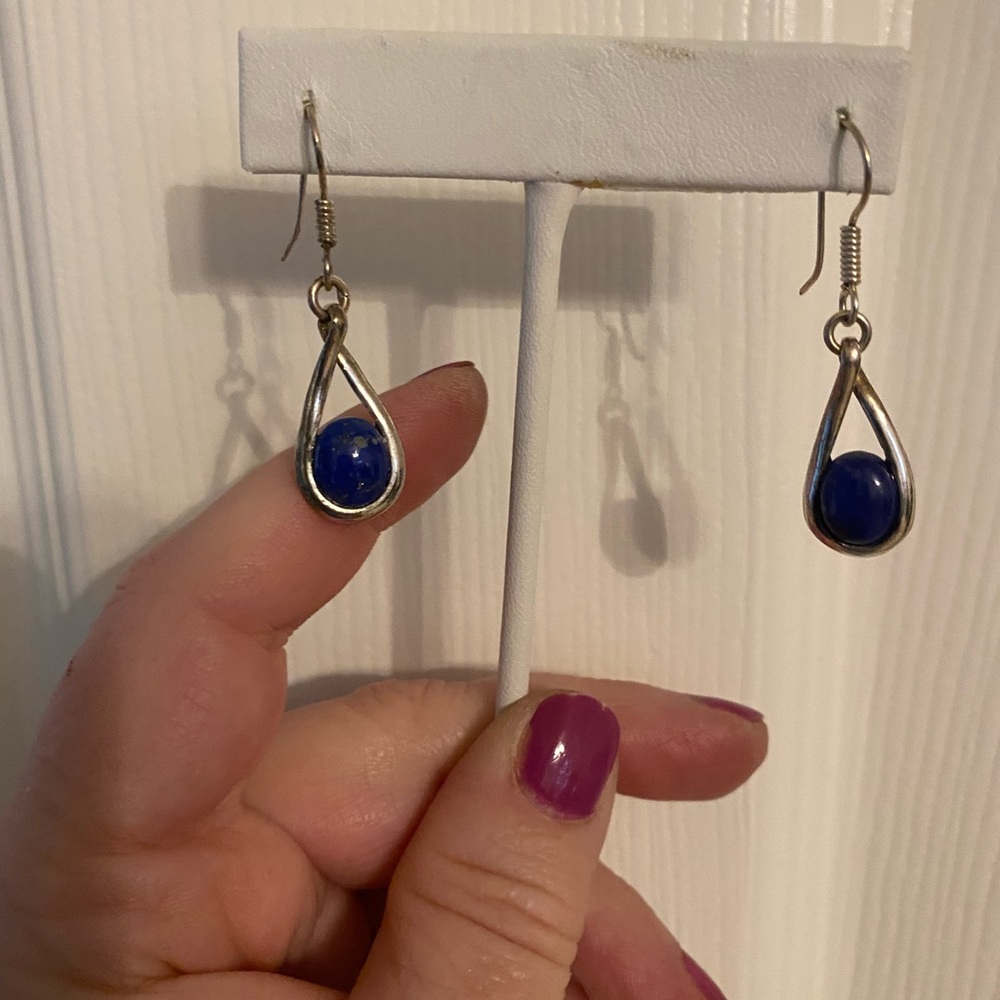 Unknown Brand Sterling and Lapis Drop Earrings. Sold to me as Lapis I don’t know